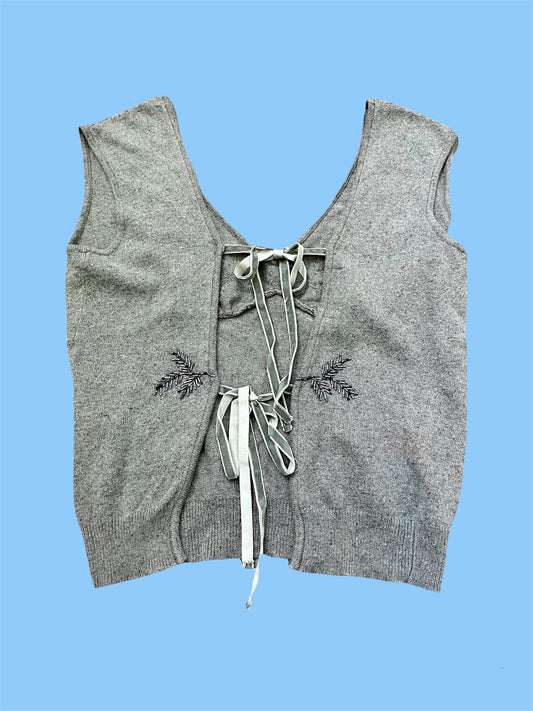 90s The Limited  Grey Beaded Open Back Tank