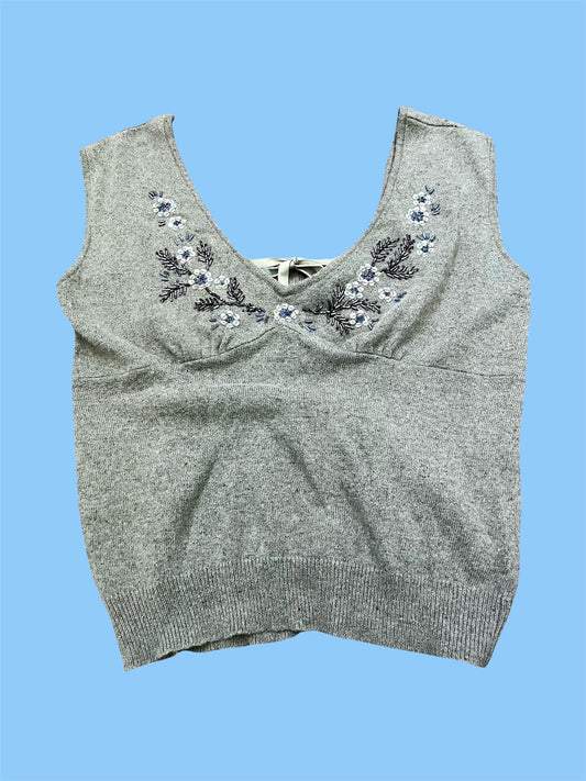 90s The Limited  Grey Beaded Open Back Tank