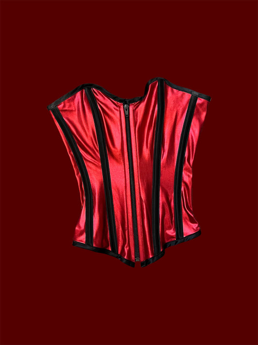 90s Red Satin Shiny Red & Black Corset