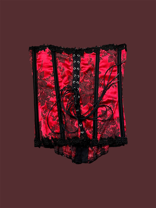 Y2K Fredricks or Hollywood Red Satin Rose Corset